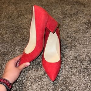 Pointed toe.  Nine West red heels. Worn twice. Perfect condition
